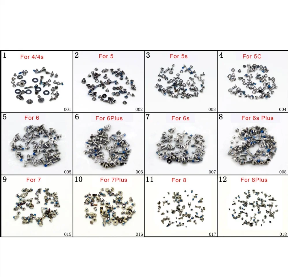 Полный комплект винтов для iPhone 5, 5S, SE, 6, 6 S, 7, 8, с 2 нижними винтами, запасные части, ремонтные болты, полный набор аксессуаров