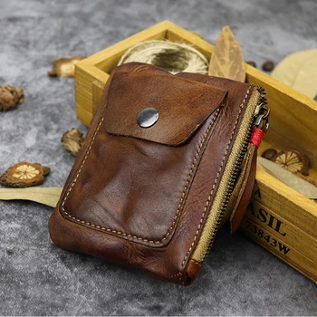 

Genuine Leather Coin Purse Vintage Mini Zipper Wallets Case Storage Bag Card Holder Pocket for Men Women