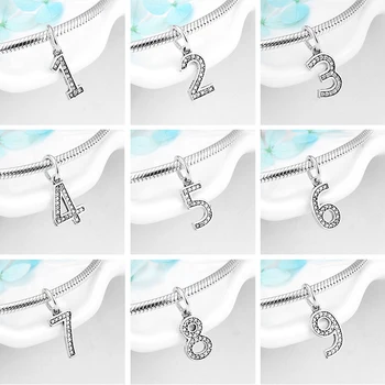 

Simple Style 925 Sterling Silver lucky Number 0 to 9 Pendant beads Jewelry making Fit Original Pandora Charm Bracelets Bangles