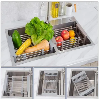 

Kitchen Organizer Sink Rack Expandable Stainless Steel Drying Storage Basket Shelf Kitchen Sink Functional Dish Rack Over Sink
