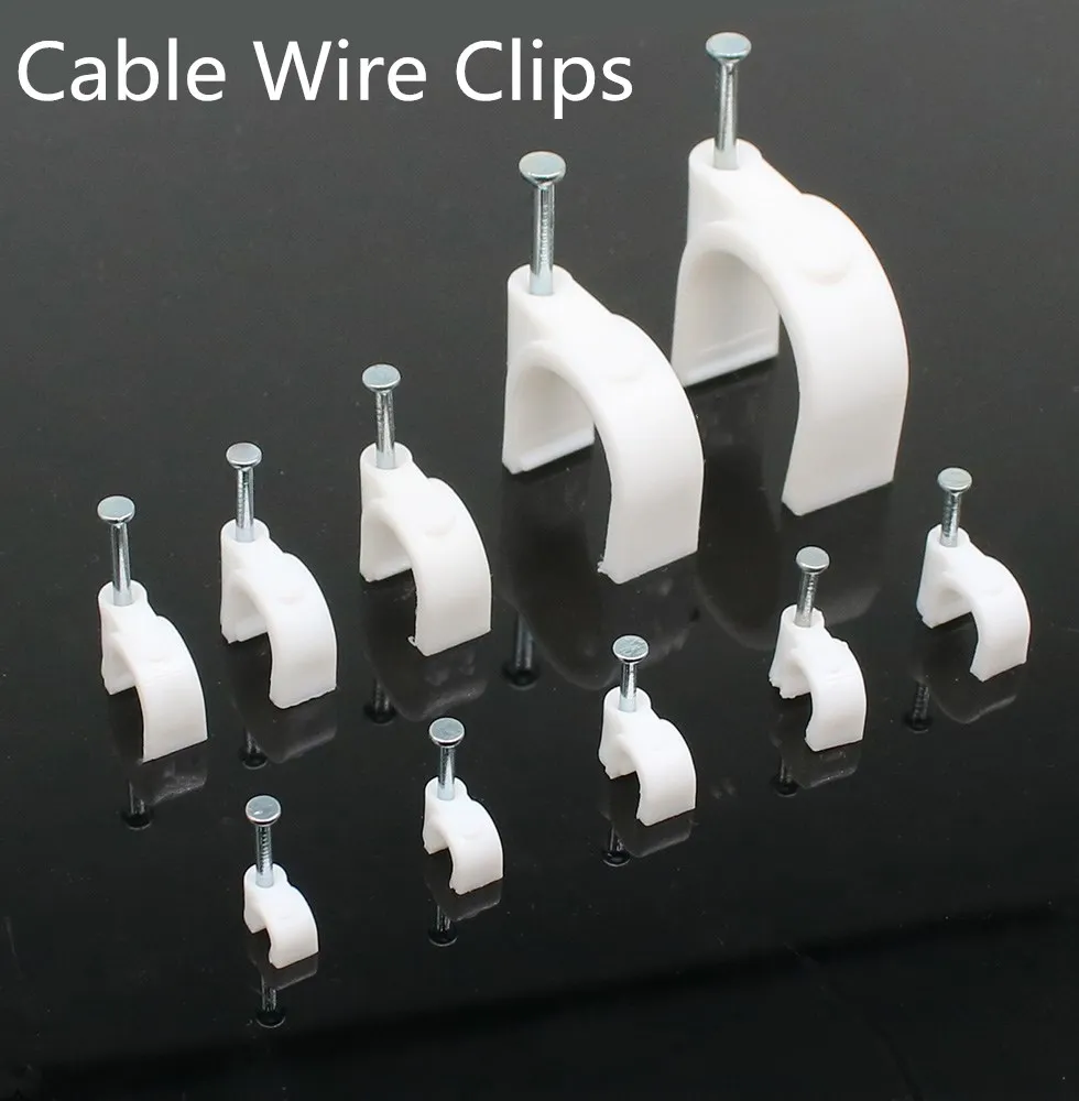 Cable organizer 100PCS Round Cable Wire Clips 4mm 6mm 8mm 10mm Cable Management RG6 CAT6 RJ45 Electrical Wire Cord Tie Holder Circle Clips