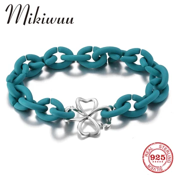 

Fashion Silver Lucky Clover beads Lake Blue Hard Rubber X Bracelet For Women Men European style Bracelet Bangles Jewelry