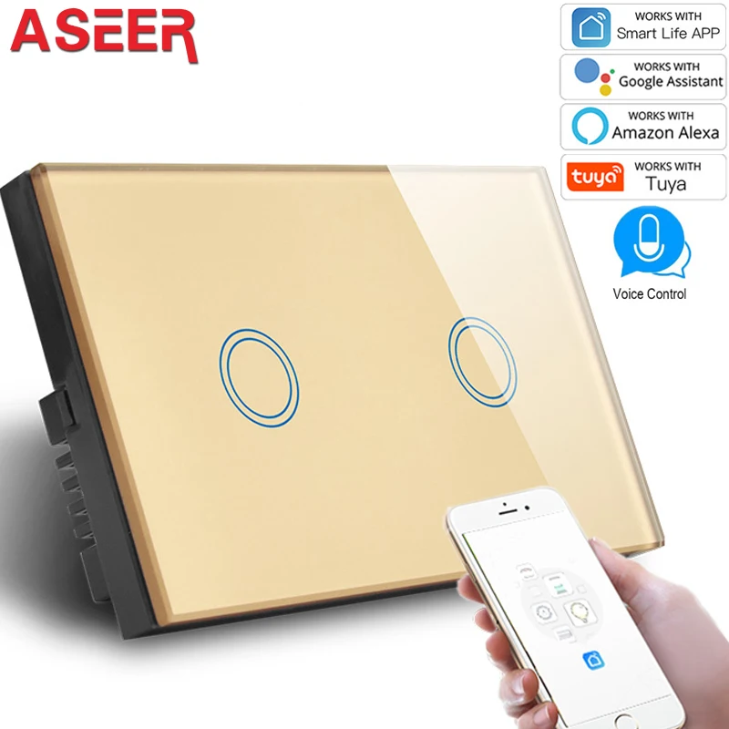 Us 24 42 52 Off Aseer Us 2 Gang Wifi Smart Light Switch Wifi 2 4ghz App Control Electric Switch 110 240v Support Amazon Alexa Amp Google