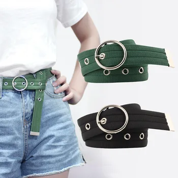 

New hollow round buckle corn belt with nylon belt with jeans personality fashion decorative ladies canvas waist