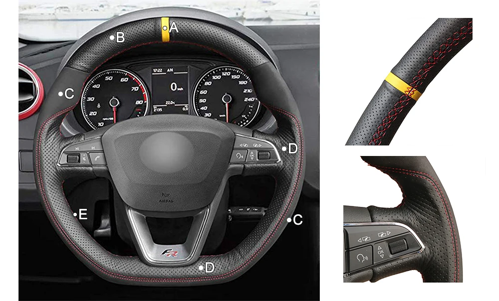 Черный замшевый чехол рулевого колеса автомобиля для Seat Leon Cupra R 2013- Leon ST Cupra 2013- Ateca Cupra