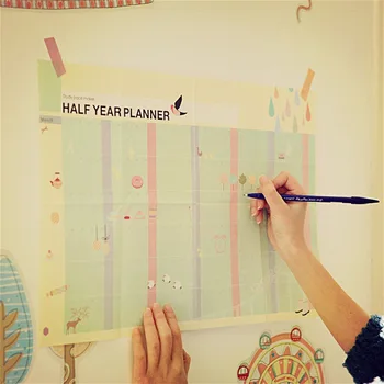 

2pieces Cartoon Korean Half Year Planner Schedule Periodic Planner School Studens Countdown Calendar