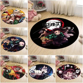 

Devil's Blade Round Cartoon Home Door Mat Demon Slayer Kimetsu No Yaiba Living Room Carpet Antiskid Beach Bath Kitchen Floor Mat