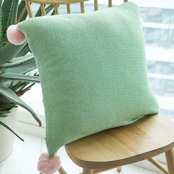 

Cushion Cover Retro Style Knitted Wool pillow cover coussin Sofa Waits Bedroom Decorative Pillows Square Throw Pom Poms Pillows