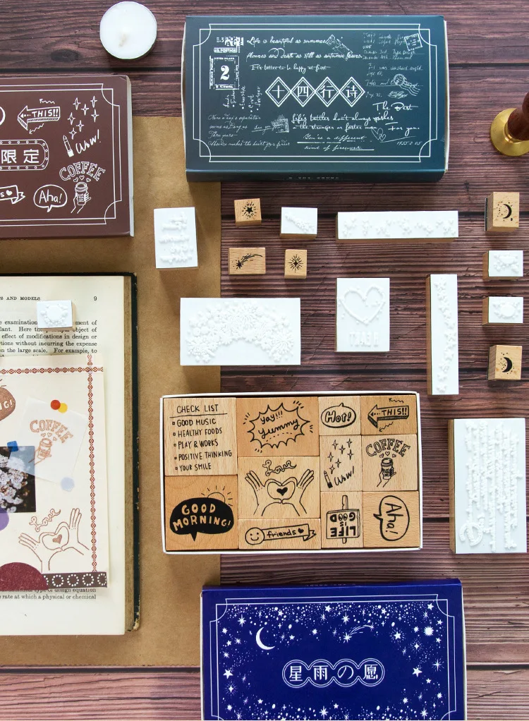 Набор деревянных штампов серии Sonnet в стиле ретро для рукоделия, деревянные штампы для скрапбукинга, канцелярские товары, стандартный штамп для скрапбукинга