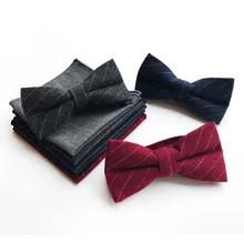 Мужской Жаккардовый Полосатый Цветочный хлопковый галстук-бабочка винтажный Свадебный галстук-бабочка Карманный платок носовой платок