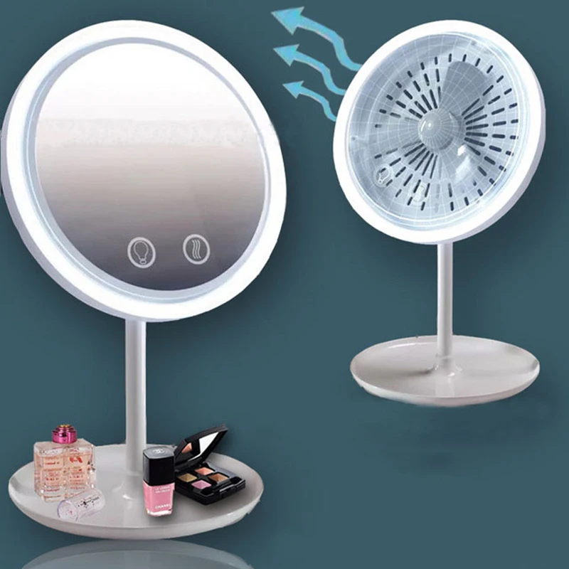 Светодиодный вентилятор, зеркало для макияжа, 5X Увеличительное Зеркало, светодиодный светильник с сенсорным экраном, настольный зеркальный светильник, портативное складное косметическое зеркало зеркало для макияжа
