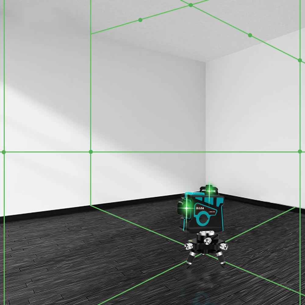 HILDA Профессиональный самонивелирующийся Зеленый 3D лазерный уровень 12 линий 360 вертикальный крест супер мощный автоматический уровень инструмент