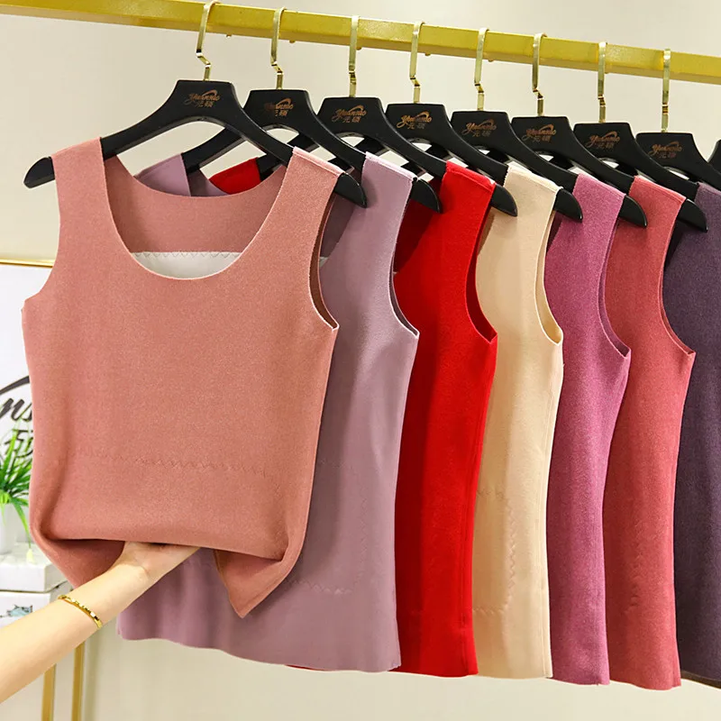 

2021 Autumn Winter Women Derong Tanks Warm Thick Velvet Tank Female All Match Soft Camis No Trace Sleeveless Vest Underwear Tops