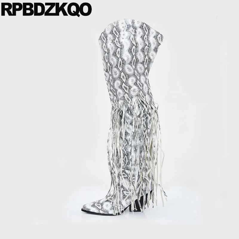 

Trend High Heel Studded Chunky Big Size Dance Rivet 12 44 Pointed Toe Fringe Luxury Brand Shoes Women Crossdresser Over The Knee