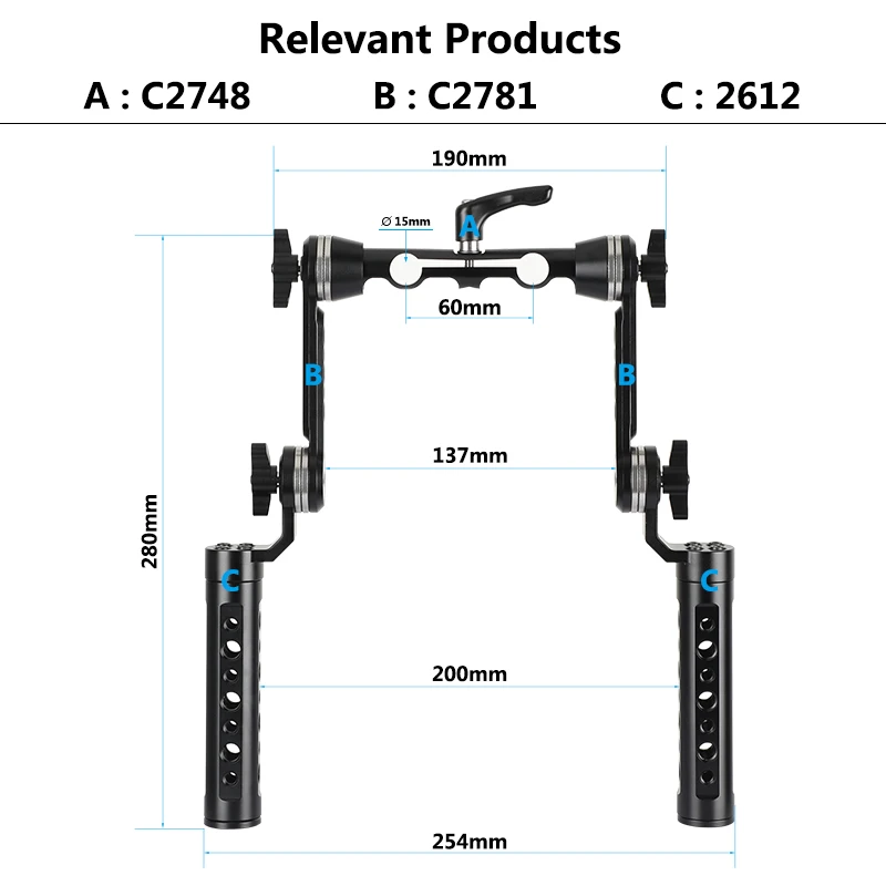 Camvate Queijo Alumínio Handgrip Rig com Fortalecimento Arri Rosette Magic Arm & 15 mm Dual Rod Braçadeira para Dslr Shoulder Mount Rig - Image 4