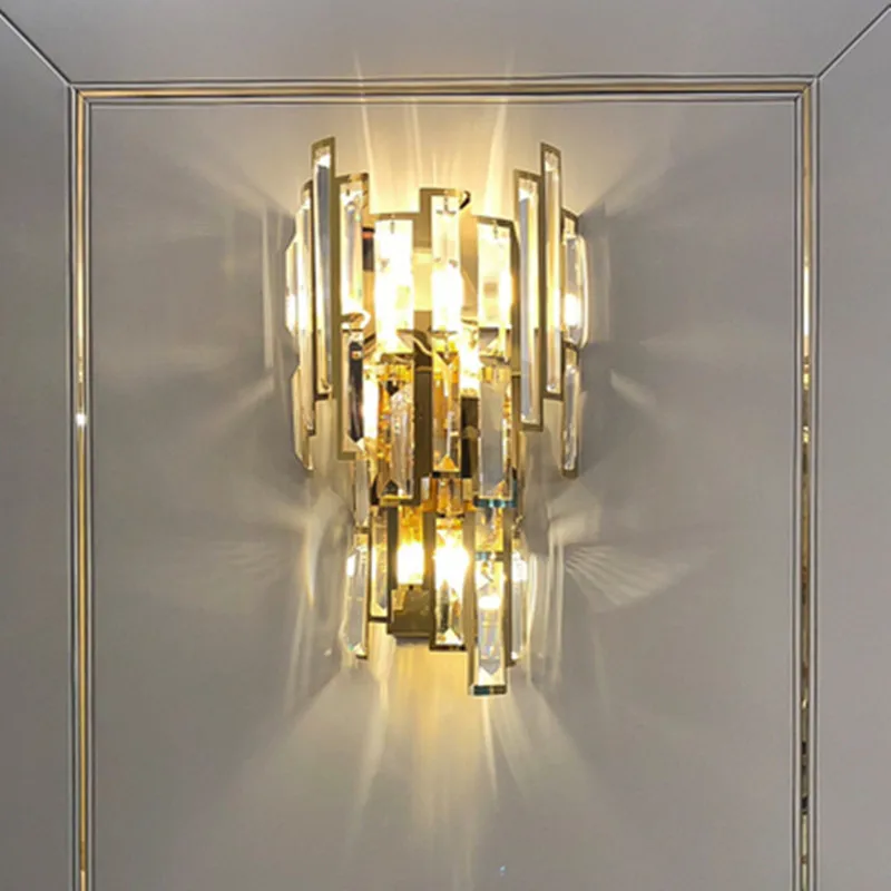 

Golden crystal wall lamp stainless steel pattern wall LED lamp for living room