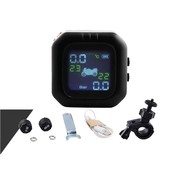 

Motorcycle Tire Pressure Monitoring System with 2 External Sensors USB Charging Motor TPMS Real-time Voice Alarm Tyre Security