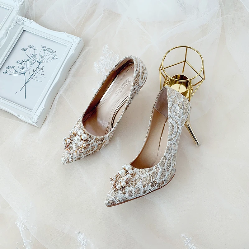 

Women Pumps Wedding Shoes High Heels Rhinestone Mesh Party Shoes Woman Pointed Toe Design Luxury Spring Summer Female Pumps