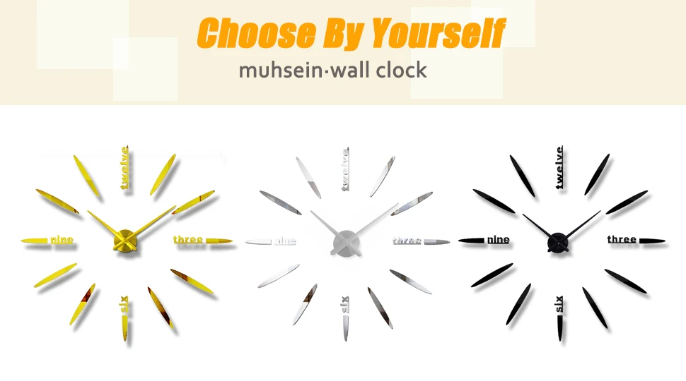 2021 Muhsein Gold Silver Black Arrow Wall Clock Watch Big Size Home Decoration Acrylic Wall Sticker Clock Mute Quartz Watch