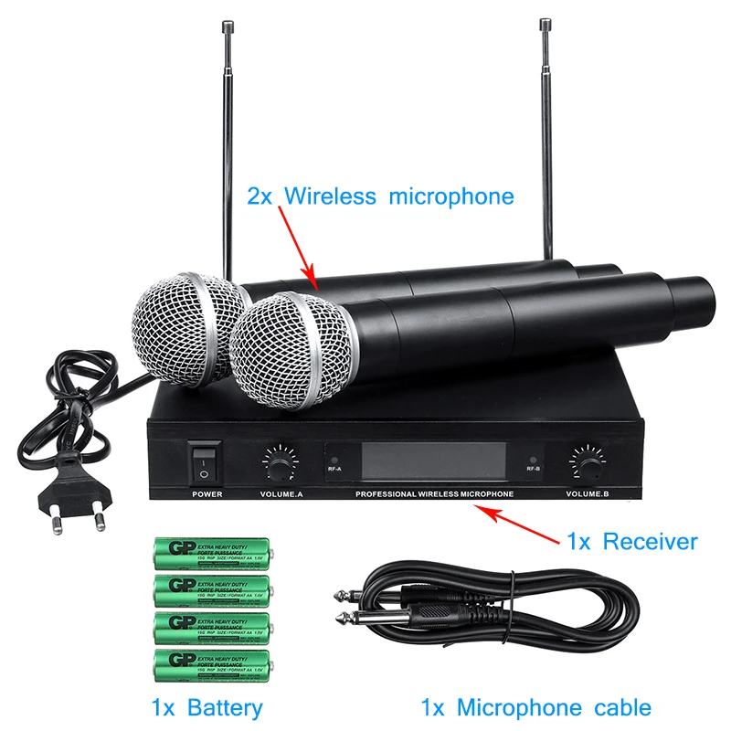 2 ручные UHF Беспроводные микрофонные системы частоты динамические капсулы 2 канала беспроводной микрофон для речевой караоке системы