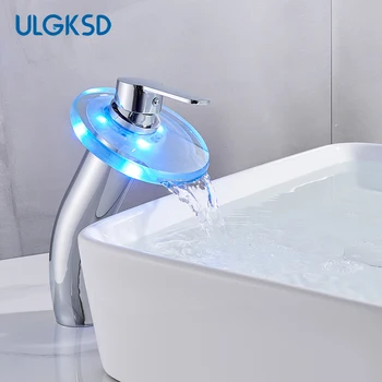 

ulgksd LED Basin Faucet Chrome Sink Faucet Bathroom Faucet Basin Mixer Tap Brass Modern Bathroom Hot Cold Water Mixer Taps Crane