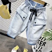 Летняя одежда для мальчиков, штаны-капри, стиль, корейский стиль, западный стиль, детские джинсовые шорты до колена для больших мальчиков, Повседневная тонкая одежда
