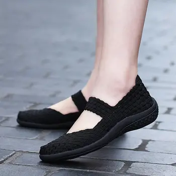 

Large Size Woven Slip on Women Shoes Running Tennis Breathable Sneakers Woman Sport Shoes Women's Sports Shoe Summer Black E-406