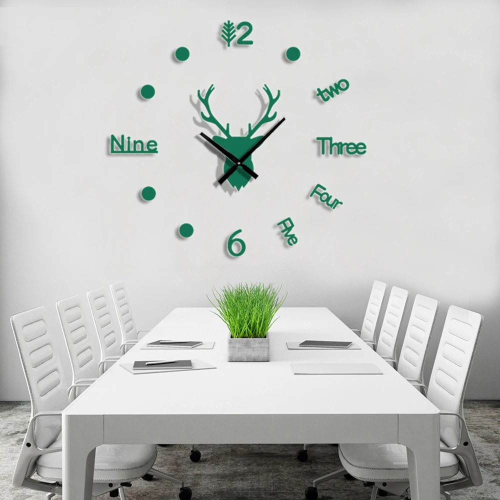 3D Wall Clock Mirror Wall Stickers Deer Head Creative DIY Large Wall Clock Quartz Watch Art Decal Sticker Living Room Home Decor 9