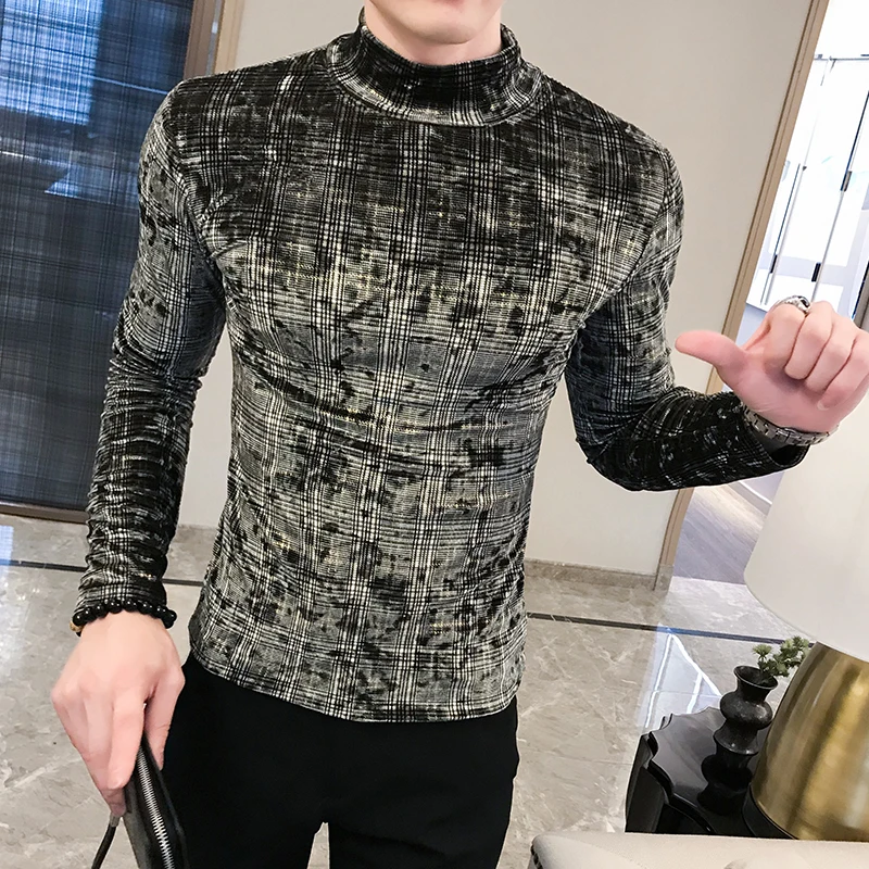 2020 Мужская футболка весна осень новая с длинным рукавом и высоким воротником