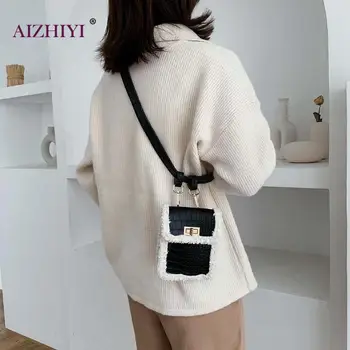 

Women Bags 2020 New Fleece Crocodile Leather Splicing Shoulder Bag Female Casual Small Chest Crossbody Pack
