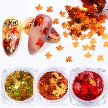 14 Коробок Осенний Кленовый Лист Nail Art 3D Хлопья Голографический Блеск Ногтей Блестки Украшения Осенние Листья Дизайны Наклейки Наклейки Маникюр Пайетка SA1528-1