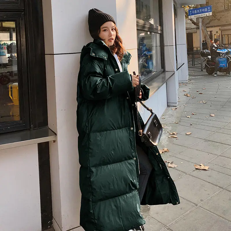 Dark green Parka Длинное хлопковое пальто большого размера, Женская парка с подкладкой, свободная зимняя куртка, женская одежда, теплое плотное Женское зимнее пальто с капюшоном Q2242 - Цвет: Dark green Parka