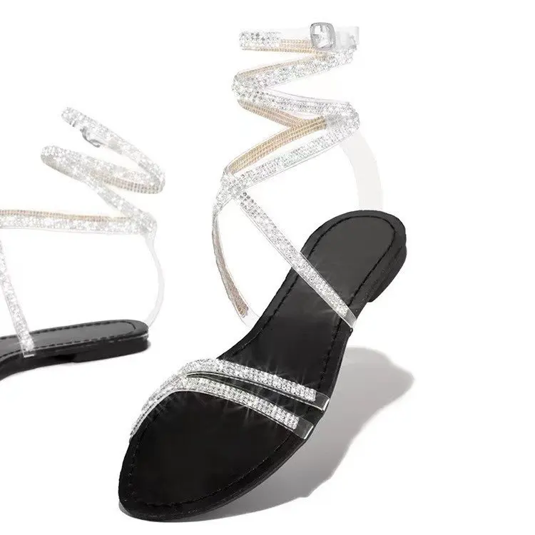 2021 Women's Sandals Summer New Fashion Diamond Cross Strap Sandals Plus Size European And American Leisure Female Sandals Shoes