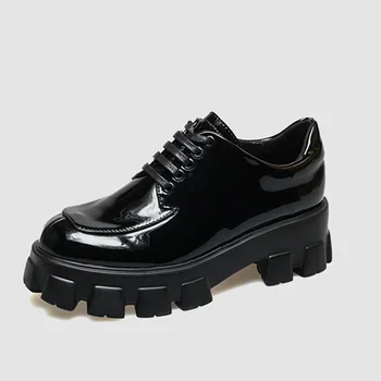 

WEIQIAONA New Casual Women's Shoes Patent leather Fashion High Flats Platform Sneaker Shoes Party Shoes School Shoes