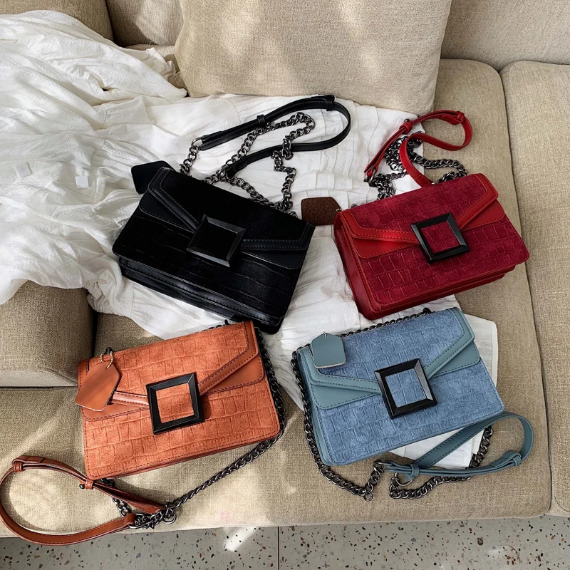 Женские кожаные сумки через плечо с каменным узором,, на цепочке, с квадратной пряжкой, сумка через плечо, женские маленькие сумки