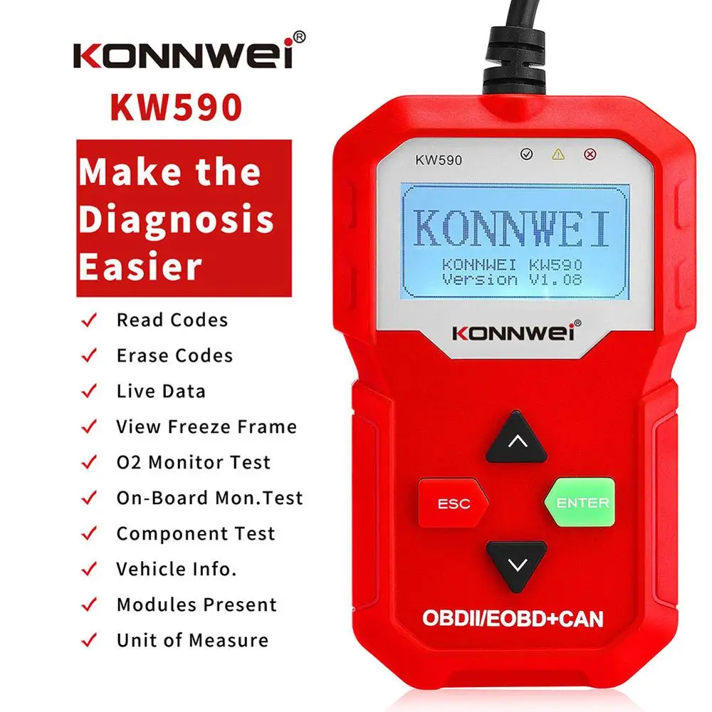 KONNWEI KW590 Профессиональный OBD2 сканер автоматический считыватель кодов