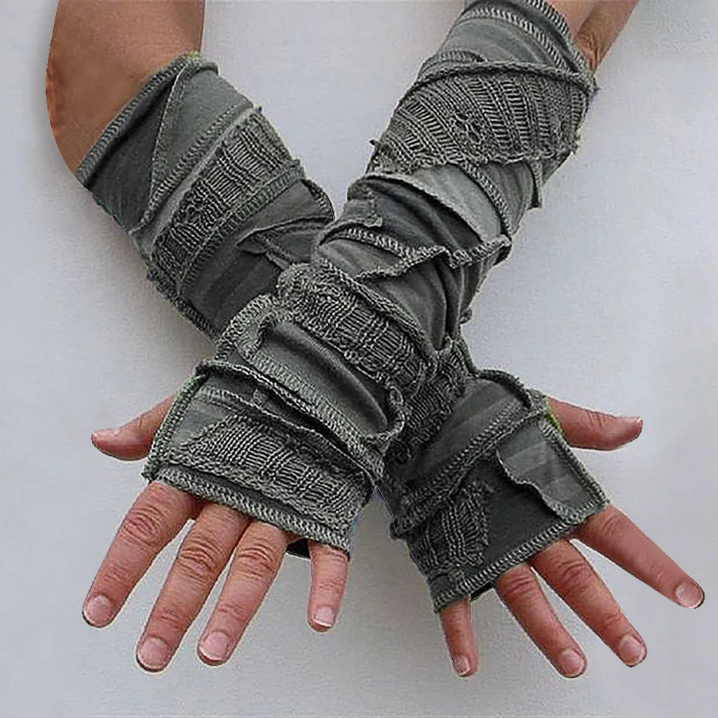 Перчатки без пальцев, на пол пальца, утепленные, теплые, длинные, без пальцев, перчатки, модные, зимние, теплые, рукавички пэчворк, переплетение, rekawiczki#5