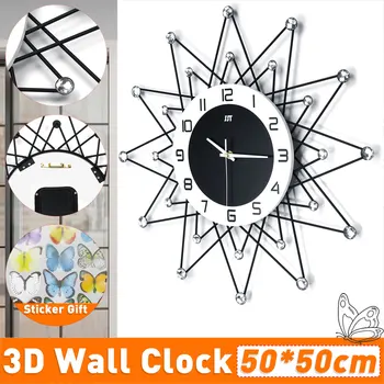 

50cm Modern Nordic 3D Diamond Crystal Wall Clock Luxury Art Metal iron Round Watch for Office Home Living Room Decor Crafts Gift