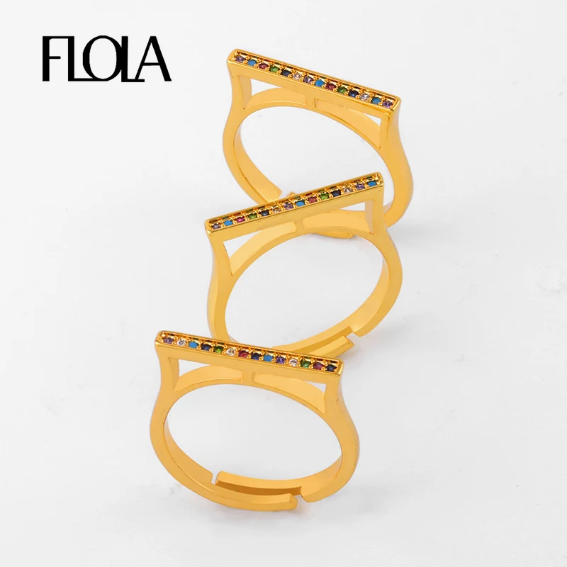 

FLOLA 24K Gold Rainbow Stacking Ring For Woman Adjustable CZ Pave Stack Bar Ring Rainbow Jewelry Anillos Colores Arcoiris righ91