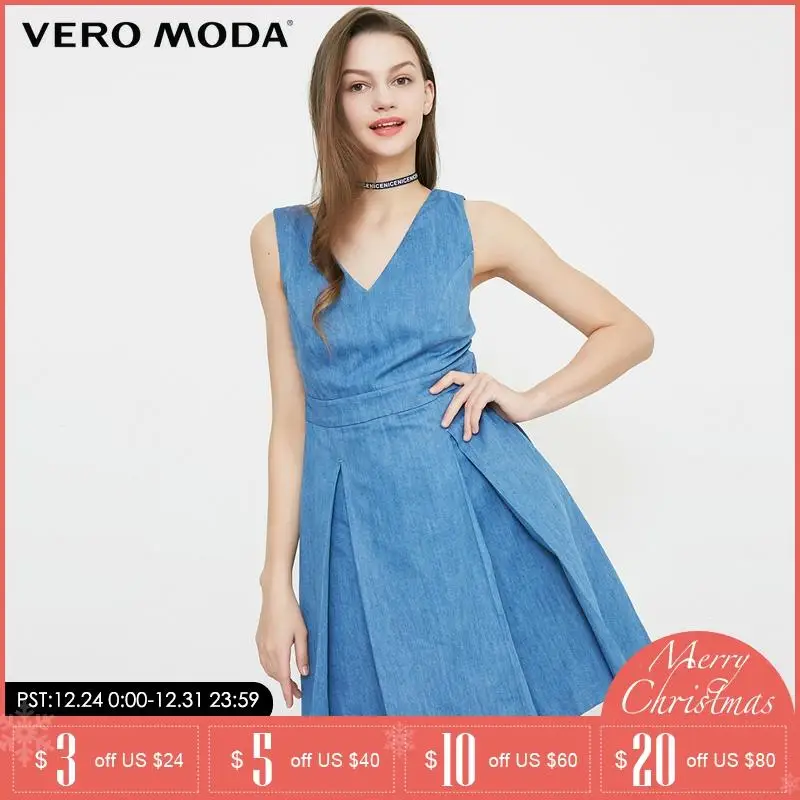 Vero Moda 2019 весенне летнее джинсовое платье с открытой спиной | 318242527|Платья|