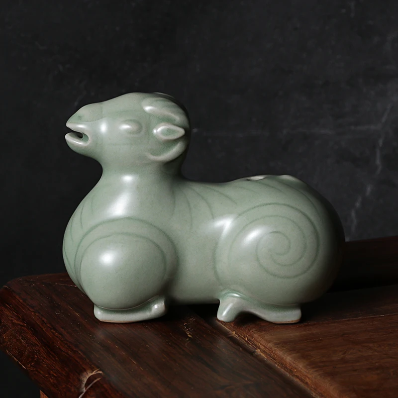 

Ceramic Celadon Sheep Shaped Water Pot Chinese Porcelain Teaset Beauty and the Beast Home Office Decoration
