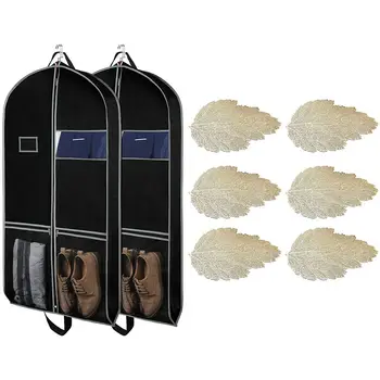 

2Pcs Garment Bags 43 Inch Garment Bags & 6Pcs Leaf-Shaped Placemat, Pvc Hollow Non-Slip Placemat