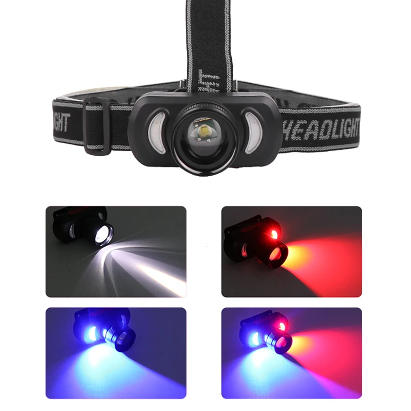 

Mini Red+Blue LED Headlamp T6+COB LED Headlight Head Lamp Torch Lanterna head light USB cycle Included 18650 battery for Camping
