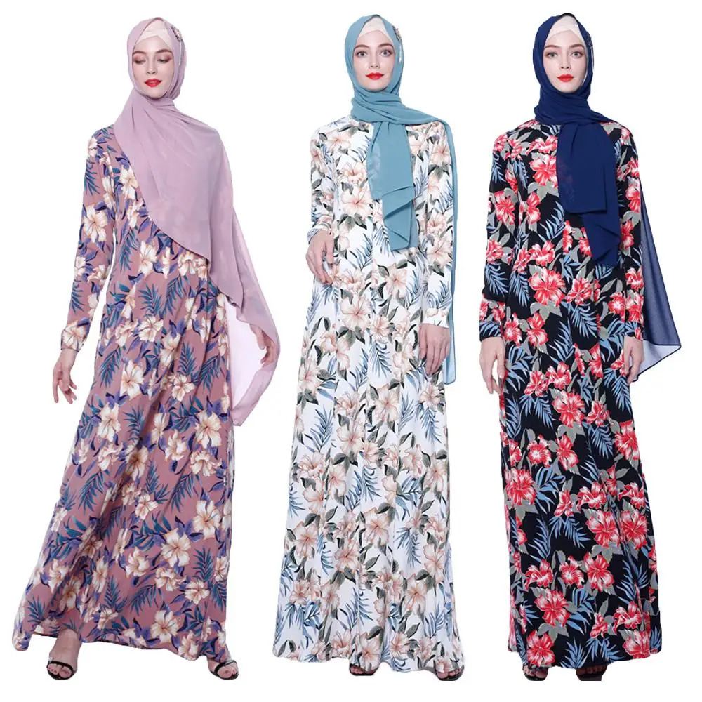Рамадан женские цветочные печатные abaya Дубай длинное мусульманское платье Макси Вечерние Jilbab исламский кафтан халат платье турецкое
