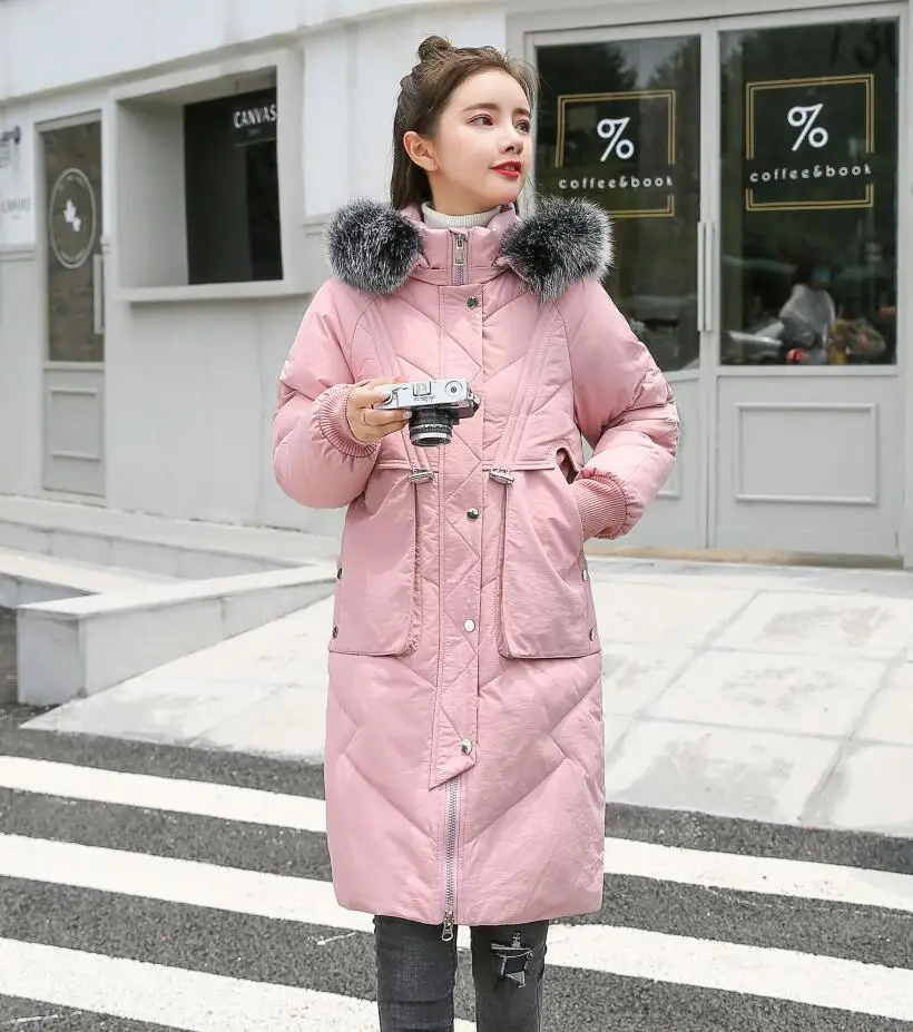 Розовый SWREDMI Oversize 4XL Long Warm Thick Female Jacket Winter Warm Jacket Women Women's Winter Jacket Wadded Down Outwear Clothing - Цвет: Розовый