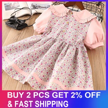 

Girls Floral Dresses 2020 Summer Style Children Pattern Puff Sleeves Costume Girl Clothes Kids Dress For Girls Casual Dresses