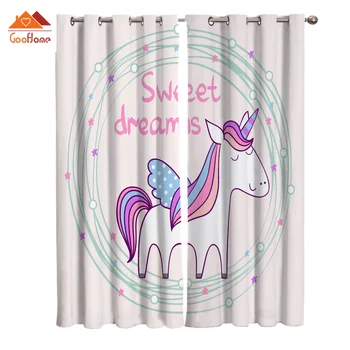 

A Cute Unicorn Window Curtains Living Room Outdoor Fabric Drapes Curtain Home Decor