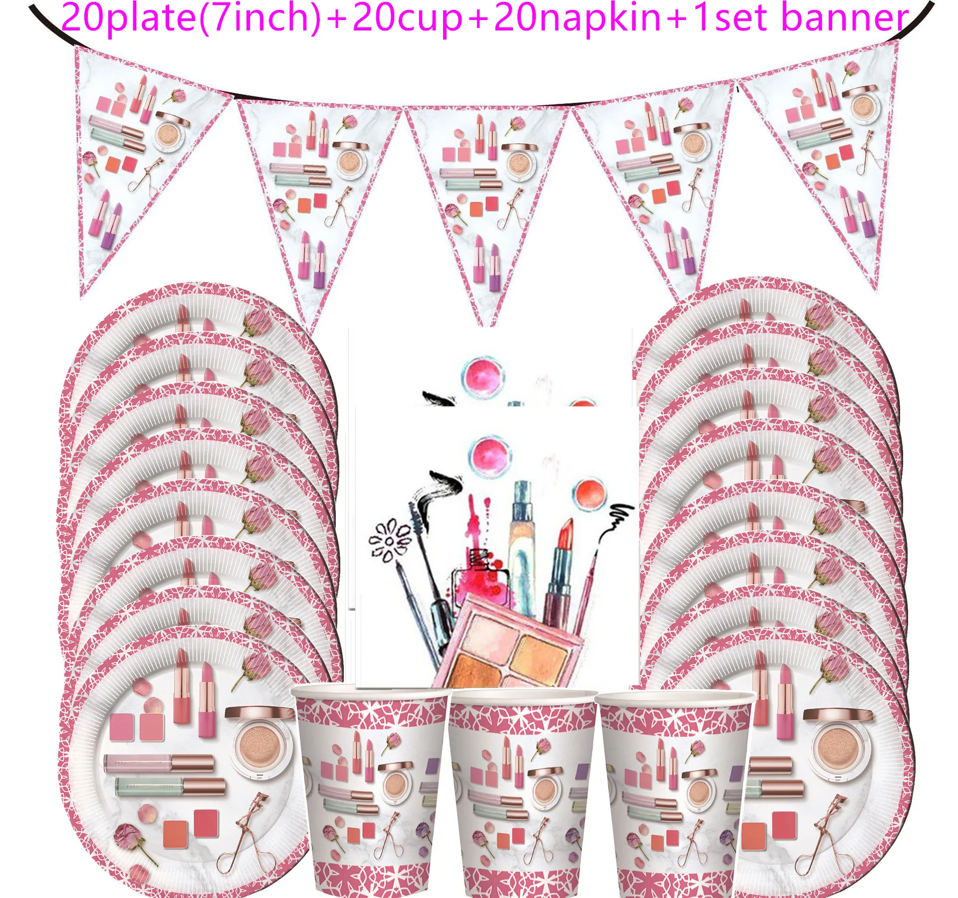 Make Up Birthday Party Supplies Makeup Disposable Tableware Plates Cups Napkins Balloons More for Girls Decoration | Дом и сад