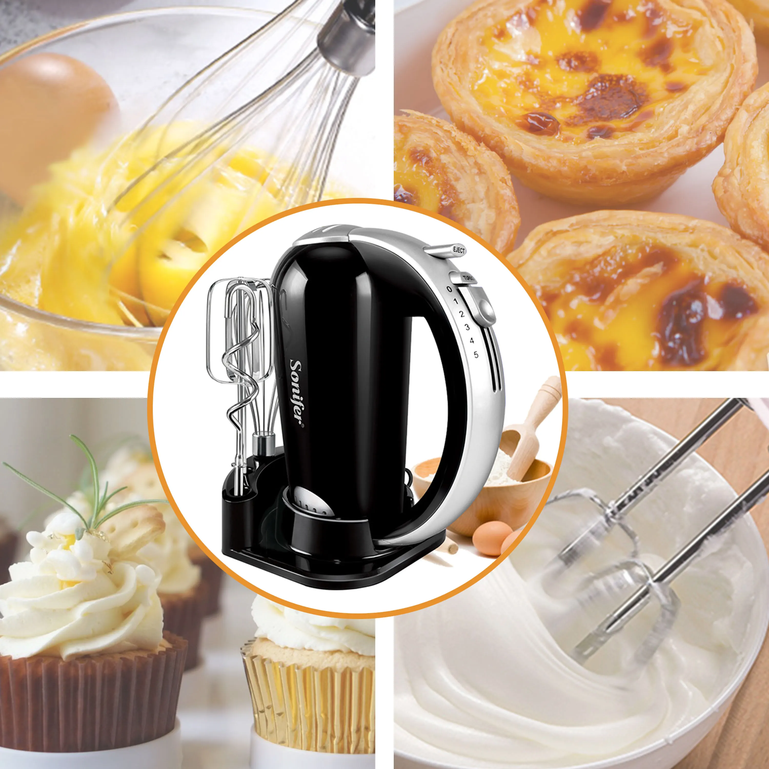 5 скоростей Миксер для еды из нержавеющей стали миксер теста яиц с электрическим