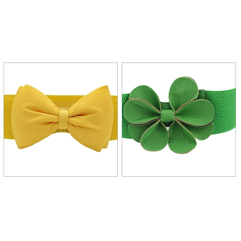 1 шт. зеленый пояс из искусственной кожи с цветочным узором 7,5 см широкий эластичный пояс для женщин и 1 бант эластичный широкий эластичный пояс с пряжкой